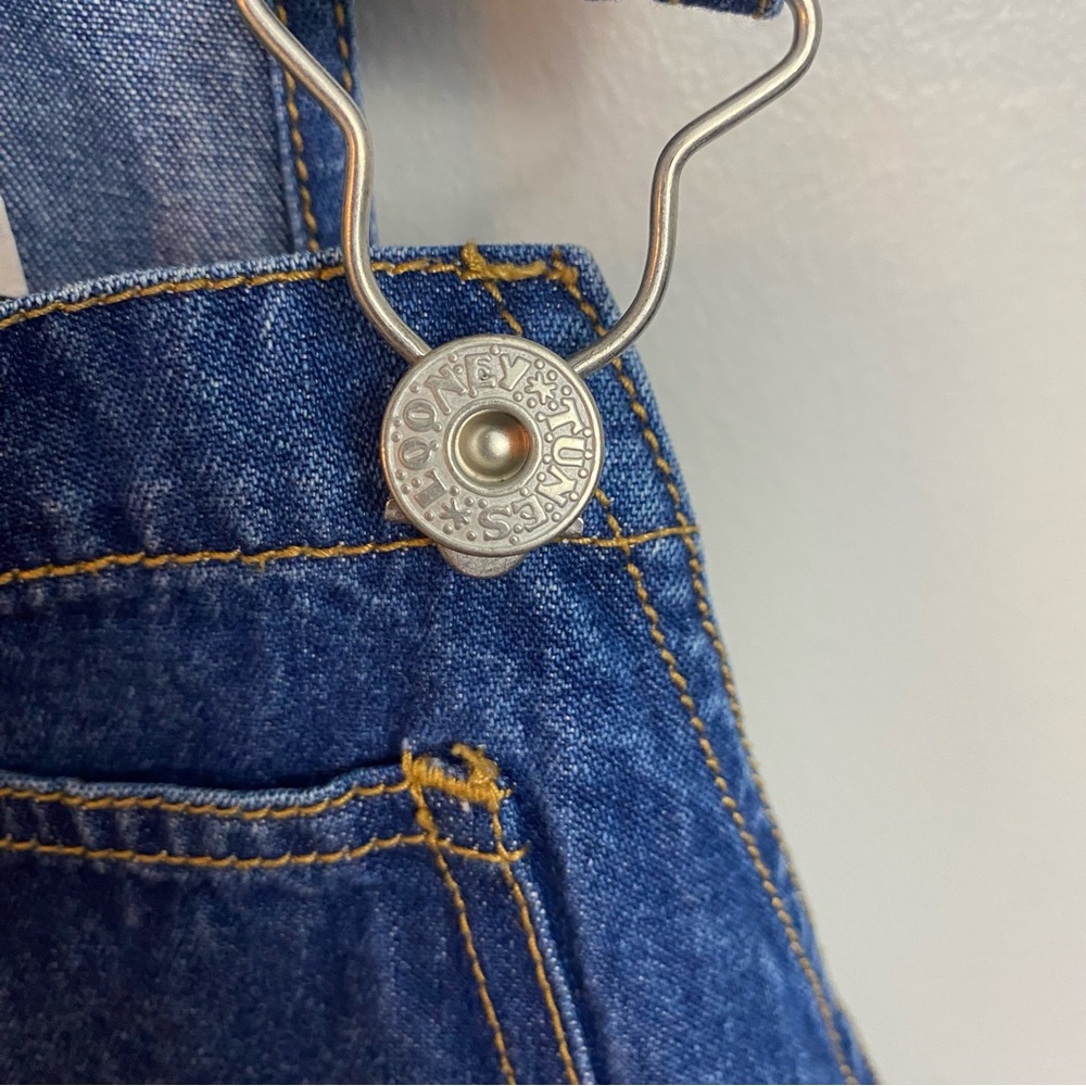 Looney Tunes Vintage Denim Short Overalls Tweety Bird Cartoon Embroidery 16W - Picture 4 of 14